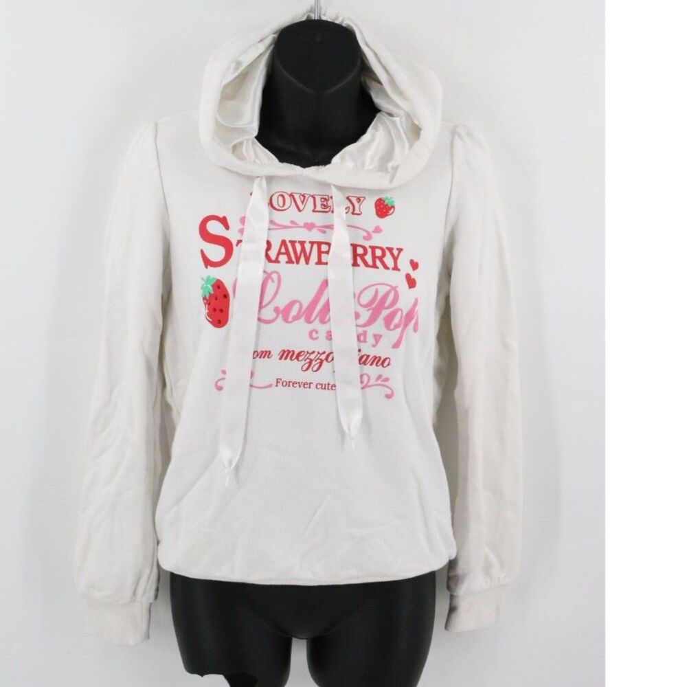 Mezzo Piano Youth Large White Pullover Hoodie Strawberry Lollipop Satin Hood